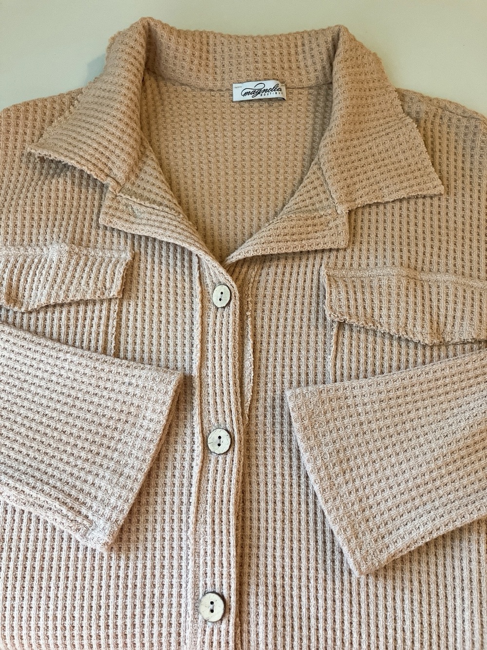 Magnolia Three Bird Nest Waffle Longsleeve Button Down Shirt Jacket Medium - Picture 10 of 11